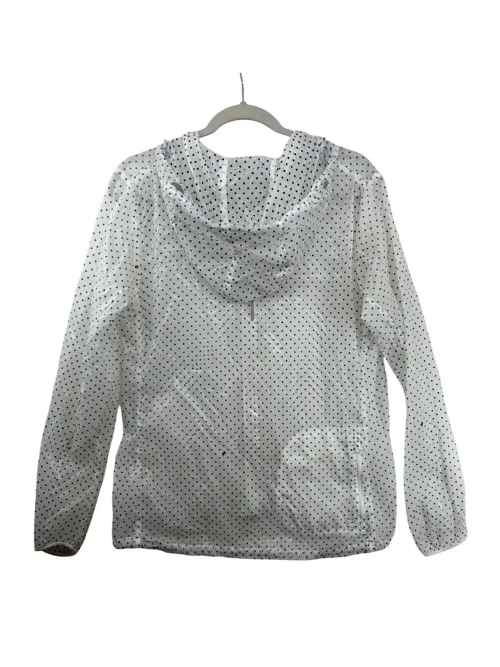 Nike Running Womens Rain Jacket Sz L Clear/Black Polka Dot Pockets Full Zip Logo